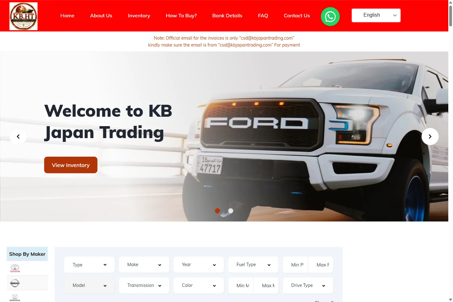 KB Japan Trading public website preview