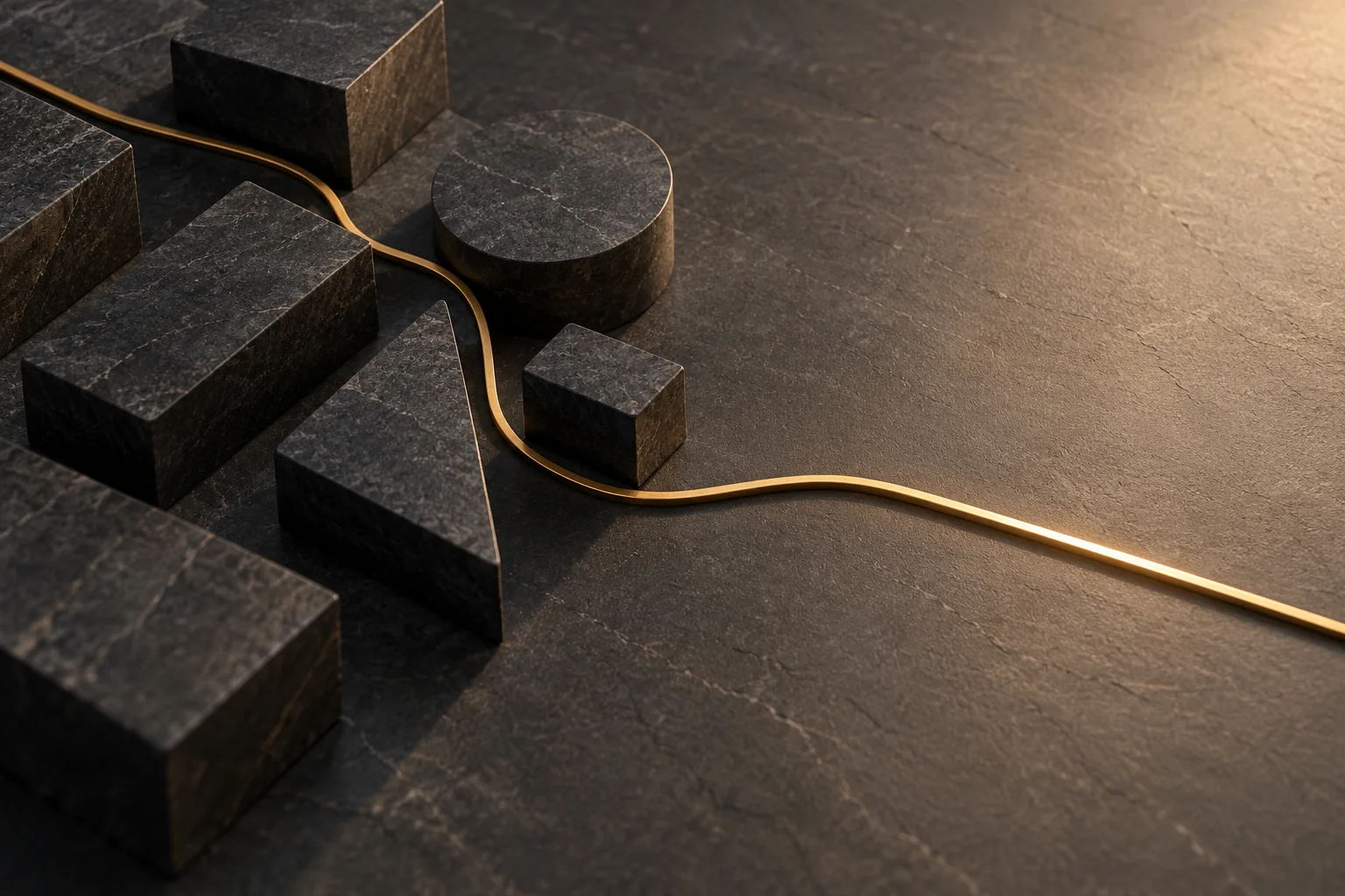 A golden line revealing a clear path through obstacles